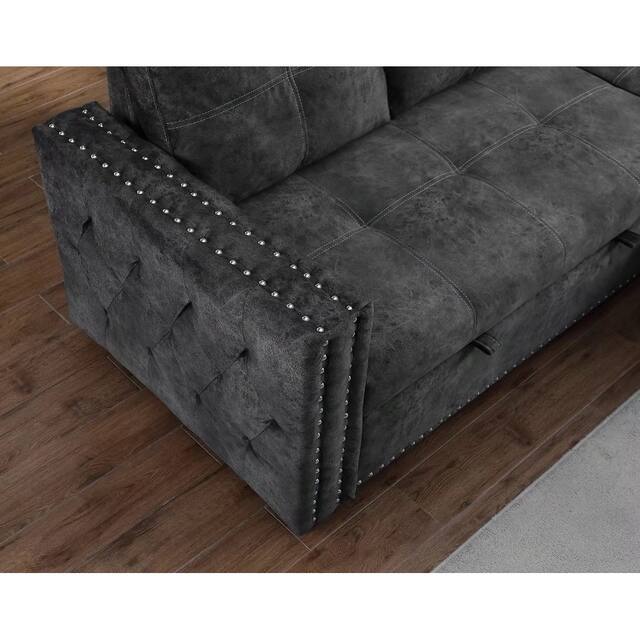 Morden Fort Velvet Reversible Sleeper Sectional Sofa L-Shape with big Storage