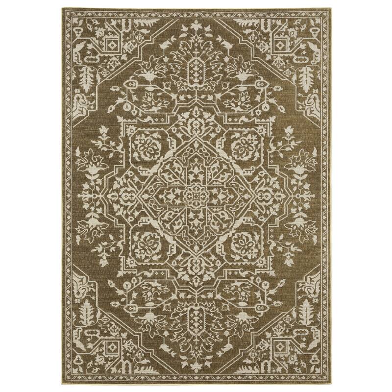 Style Haven Ingram Two-Tone Traditional Medallion Area Rug - 3' 10" x 5' 5" - Gold/ Beige - Runner/Rectangle