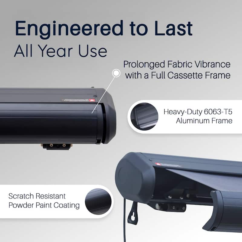 Italian Series Full Cassette Motorized Patio Awning with App + Remote - Grigio (Gray) - 14 x 10 ft