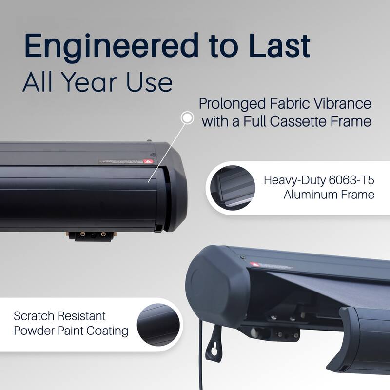 Italian Series Full Cassette Motorized Patio Awning with App + Remote - Grigio (Gray) - 16 x 10 ft