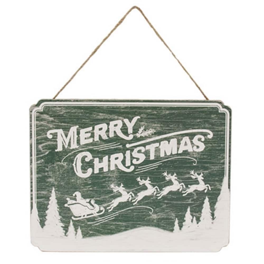Vintage Santa and Sleigh Merry Christmas Hanging Sign - 13.75" x 0.25" x 10.50"