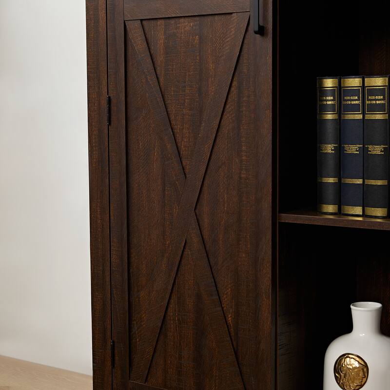 Buffet Cabinet, Wine Bar Cabinet W/Open And Hidden Shelves, Barn Doors, Quality Hardware Free Standing Storage Cabinet