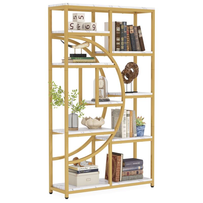 Industrial Etagere Bookcase with 8-Open Storage Shelf, Tall Geometric Book Shelves