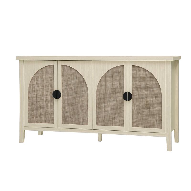 Roomfitters Rattan 4 Door Storage Cabinet, Sideboard Buffet Accent Cabinet with Adjustable Shelves, Natural