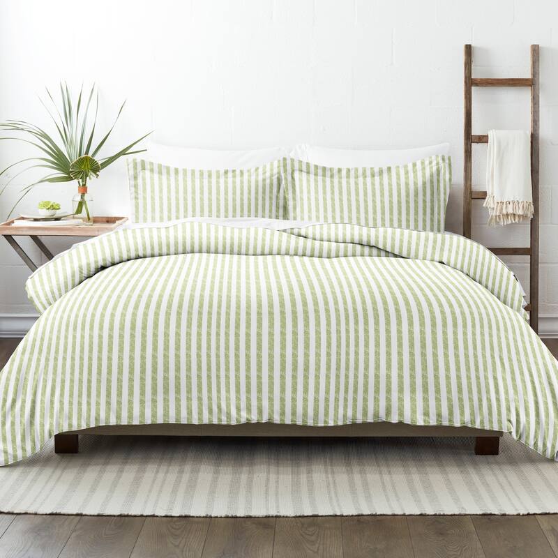Becky Cameron Oversized 3-piece Printed Duvet Cover Set - Rugged Stripes - Sage - Full - Queen