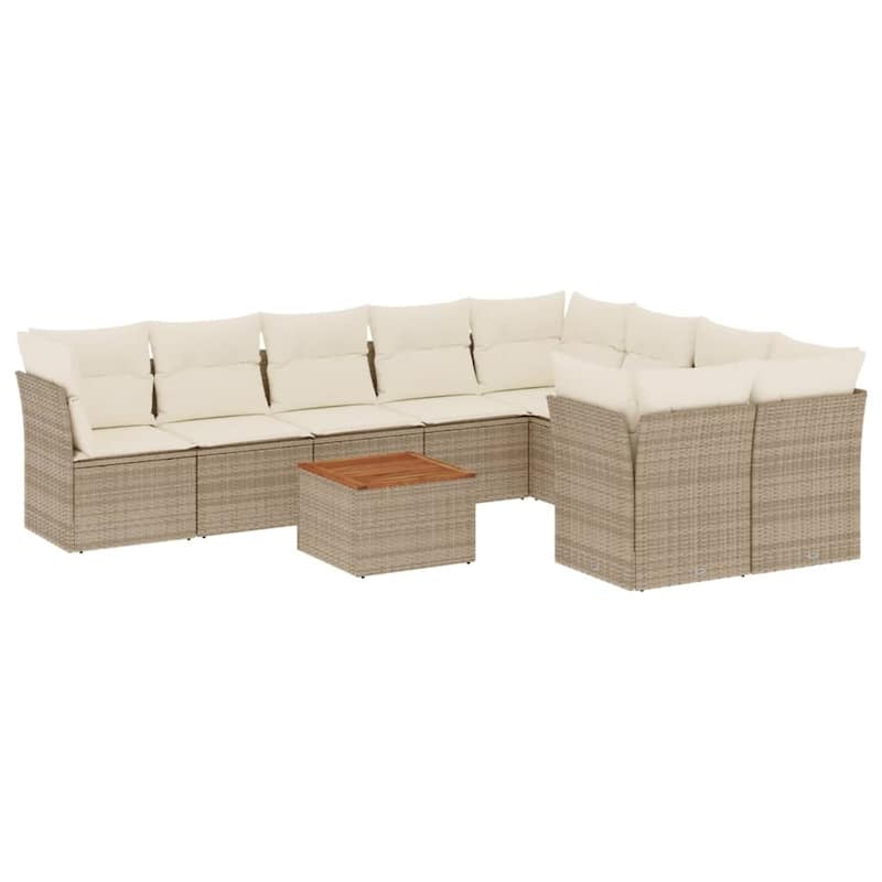 vidaXL Patio Sofa Set with Cushions Outdoor Furniture 10 Piece Poly Rattan - 21.7 x 21.7 x 14.6