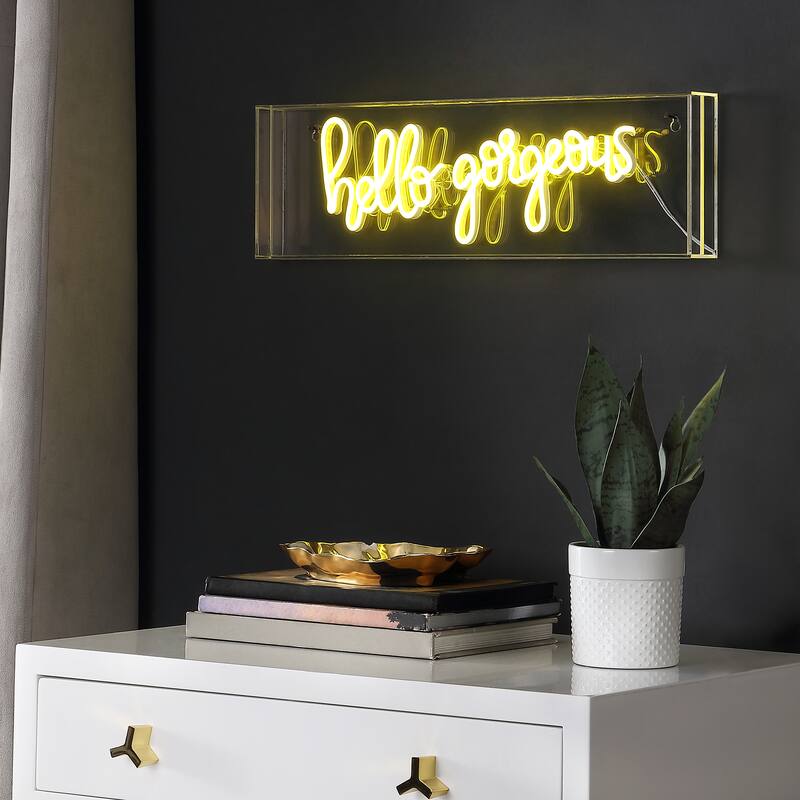 Treat Gorgerous 20" Contemporary Glam Acrylic Box USB Operated LED Neon Light, Yellow by JONATHAN Y - 1 Bulb