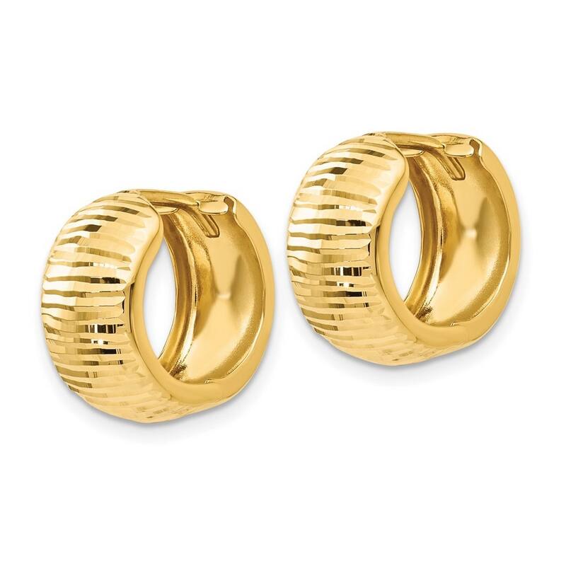 Curata 10k Yellow Gold Textured and Polished Hinged Hoop Earrings - 16x8mm