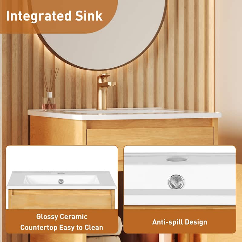 20" Farmhouse Bathroom Vanity with Ceramic Sink, Soft-Close Door, Adjustable Shelf and Freestanding Cabinet