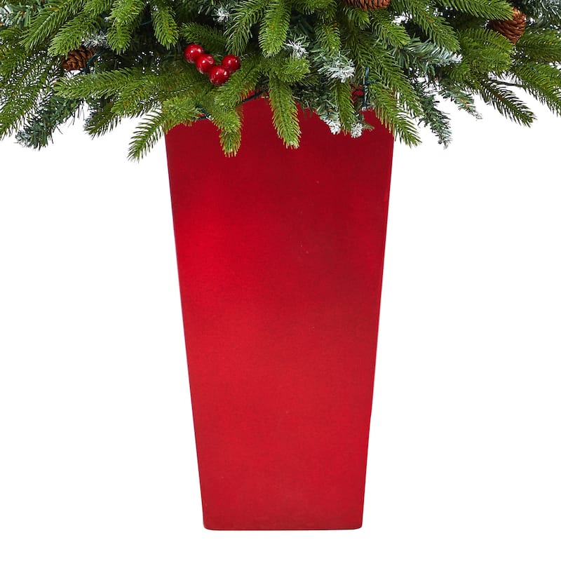 5' Potted Snow Tipped Mini Artificial Christmas Tree, Clear LED Lights - 5 Foot