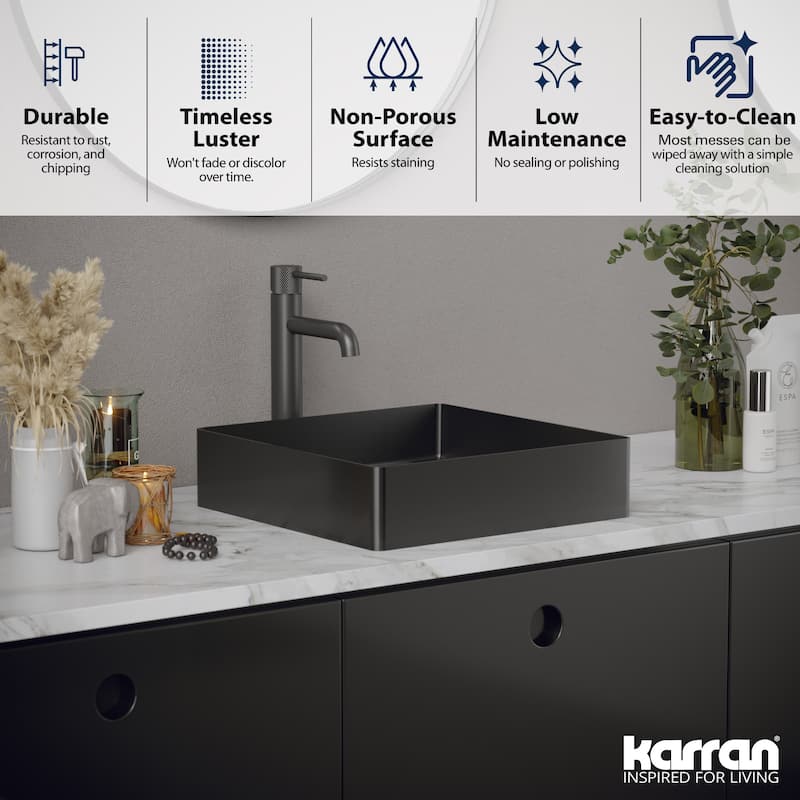 Karran USA CCV500 Cinox 15-3/4" Square Stainless Steel Vessel Bathroom