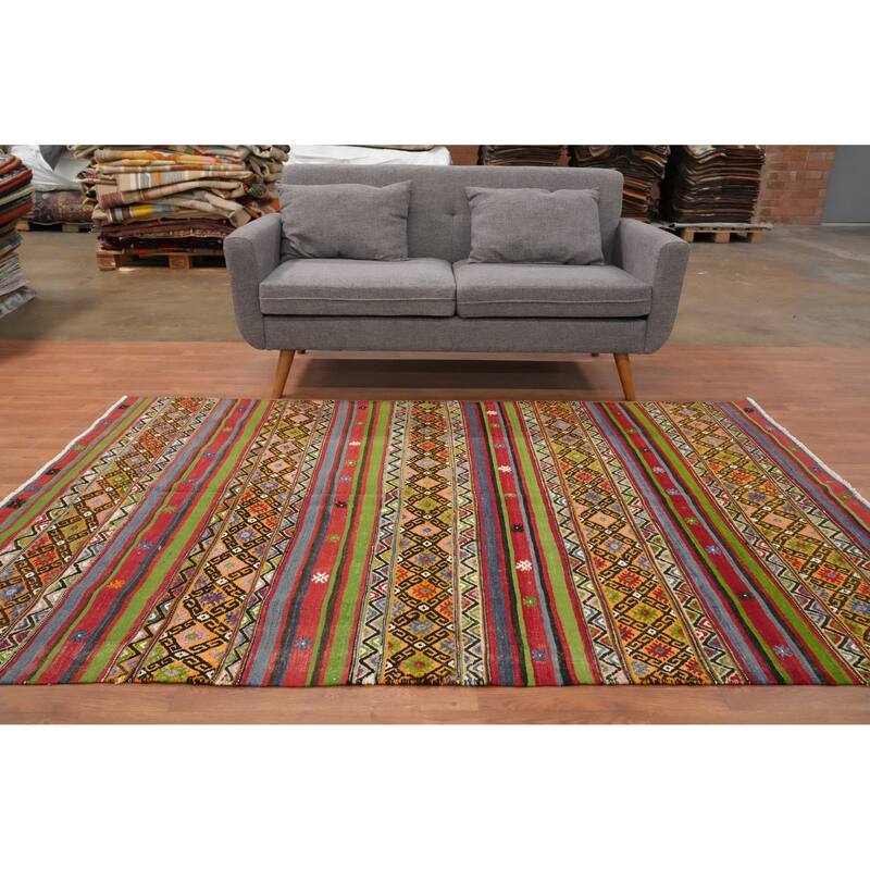 Hand Woven Oriental 100% Wool Carpet Southwestern Tribal Multi-Colored Kilim Area Rug - 7' 9'' X 5' 2''