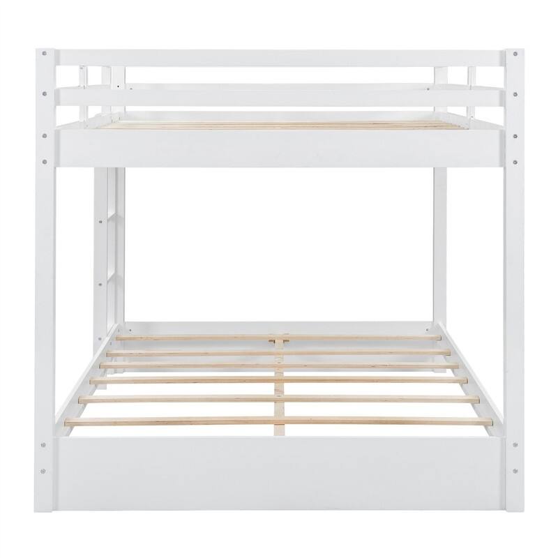 Queen Over Queen Size Bunk Bed with Ladder and Guardrail, Solid Wood Bunk Bedframe with Slats Support for Kids Bedroom