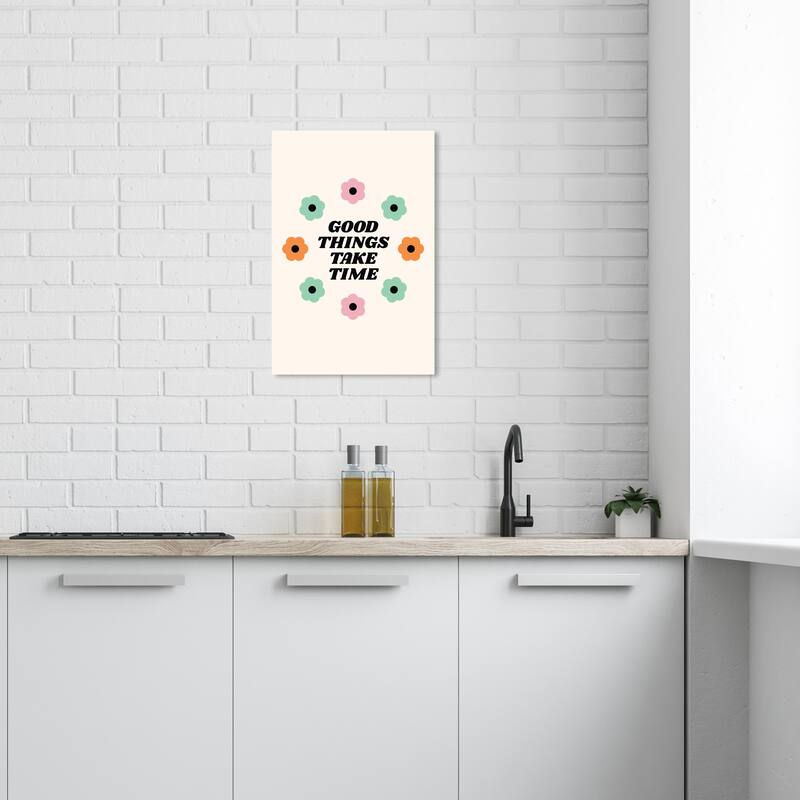 Wynwood Studio Canvas Typography and Quotes Good Things Take Time Floral Green Modern & Contemporary Wall Art Canvas Print - 24 x 16