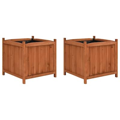 vidaXL Raised Bed Set of 2 Brown Firwood with water-based paint Large - 19.7"x19.7"x19.7"