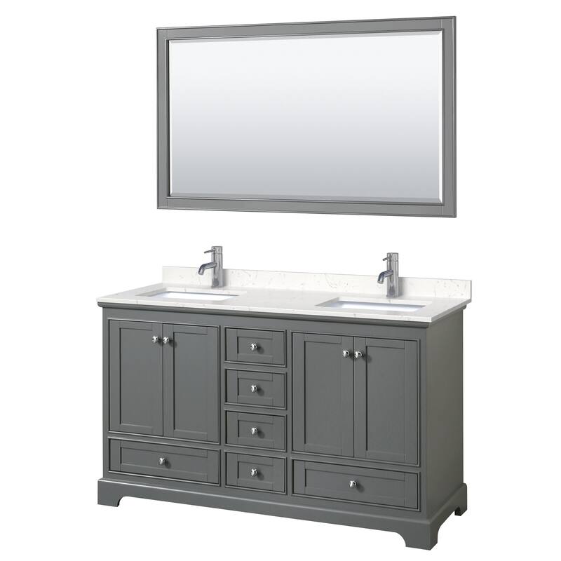Wyndham Collection Deborah 60" Free Standing Double Basin Vanity Set - Dark Gray / Carrara Cultured Marble Top / Polished