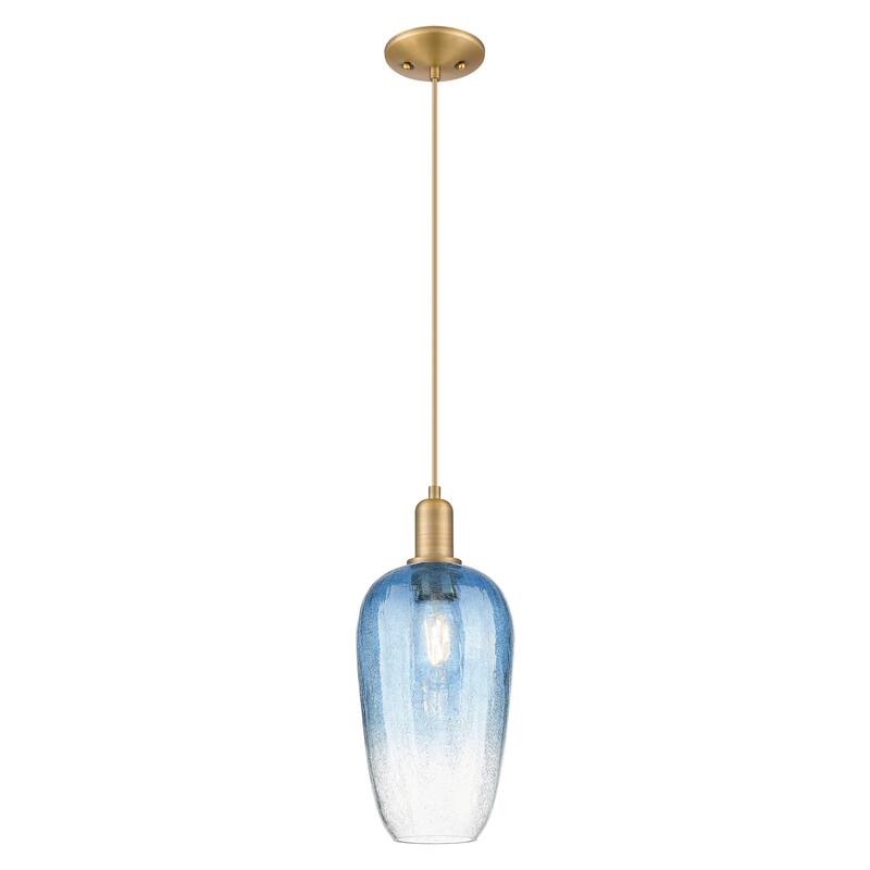 Innovations Lighting Downtown Urban - Brookhaven Flute - 1 Light 7" Cord Hung Mini Pendant - Brushed Brass/Sapphire Blue Shade