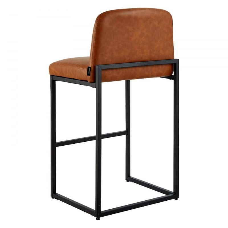 Set of 4 Brown PU Leather Counter Height Bar Stools with Low Backrest and Sturdy Metal Frame - 19.49” x 18.11” x 36.42”