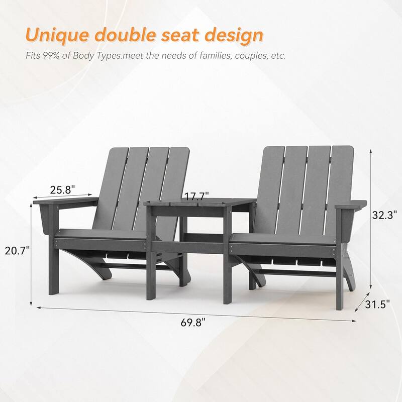 Outdoor Beach Ottoman, Sectional Adirondack Chairs Two Seat with Table - 2-in-1