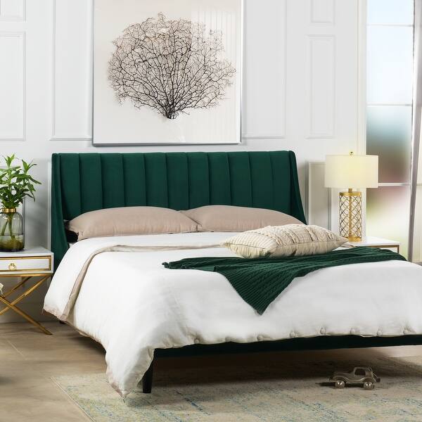 slide 124 of 204, Aspen Mid-Century Modern Performance Fabric Low Profile Upholstered Platform Bed Evergreen - Velvet - Queen