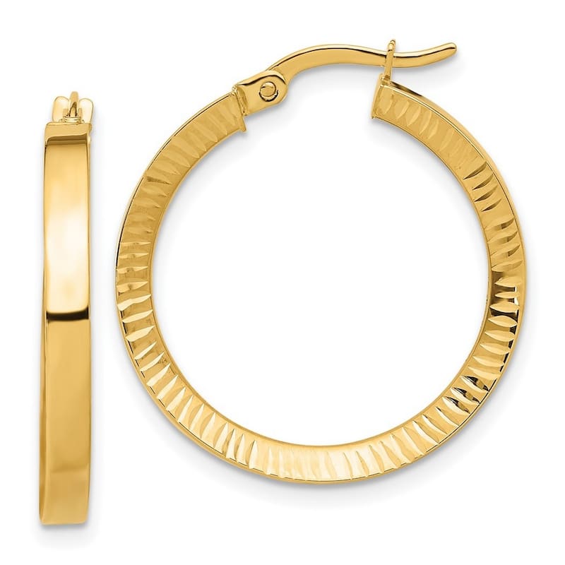 Curata 14k Yellow Gold Polished and Sparkle Cut Hoop Earrings - 27.5x25.35mm