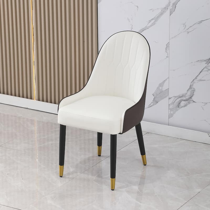 PU Leather Dining Chairs Set of 2, Ergonomic Upholstered Lounge Chair, Accent Side Chairs with Curved Backrest & Metal Legs