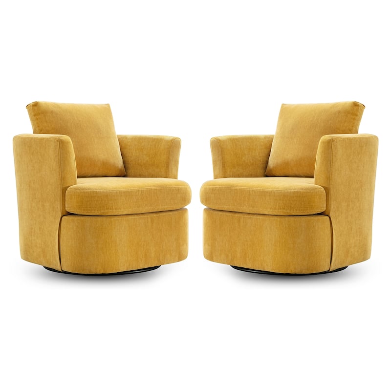 Modern Chenille Upholstered Swivel Accent Barrel Chair Set Modern Swivel Armchair for Living Room - Mustard Yellow Set of 2