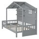 preview thumbnail 7 of 13, Twin Size House Bed with Shelves, Gray Wood Platform Bed with Window & Sparkling Light Strip on The Roof, No Box Spring Needed