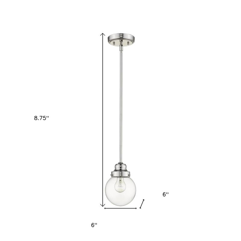 HomeRoots Silver Metal Hanging with Round Clear Glass Shade - 6' X '8.75' X '6