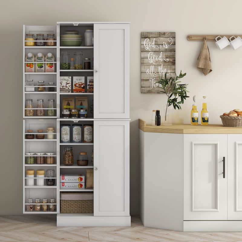 65" Kitchen Pantry Cabinet, Modern Storage Cabinet with Doors and Shelves, Freestanding Cupboard for Dining Room, White - White