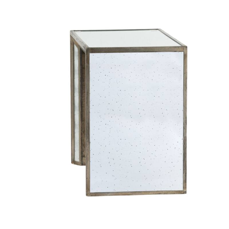 Set of 2 Clear and Brown Vintage Mirrored Nested Side Tables 27.25"