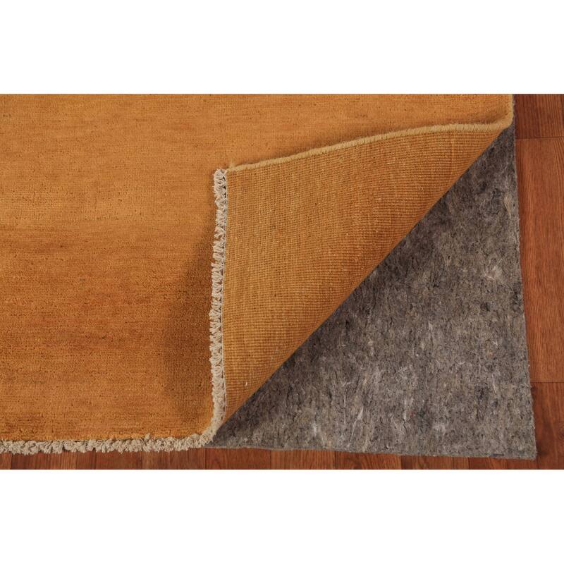 Modern Gabbeh Oriental Rug Handmade Solid Yellow Wool Carpet - 5'0" x 6'6"