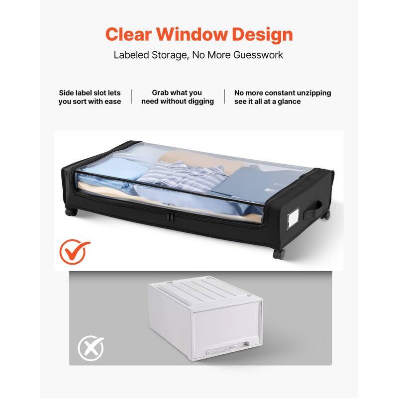 2 Pack Under Bed Storage Fabric Rolling Container with Casters and Clear Top Side Label Slots - 30.3 x 18.5 x 6.8 inch