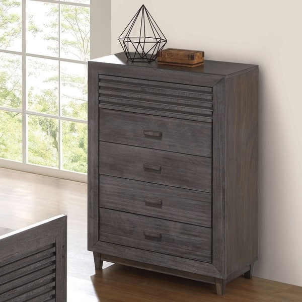 slide 2 of 7, Furniture of America Faye Modern Charcoal Brown Rubberwood 5-Drawer Chest Charcoal Brown