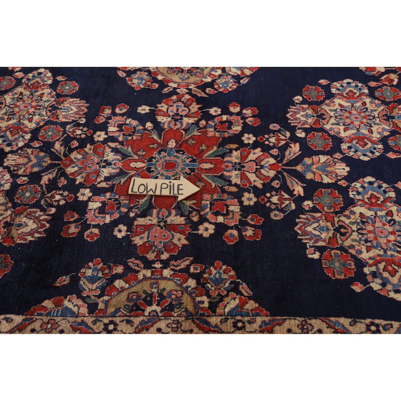 Hand Knotted Oriental 100% Wool Carpet Traditional Floral Navy Blue & Blues Sarouk Area Rug - 18' 7'' X 11' 1''