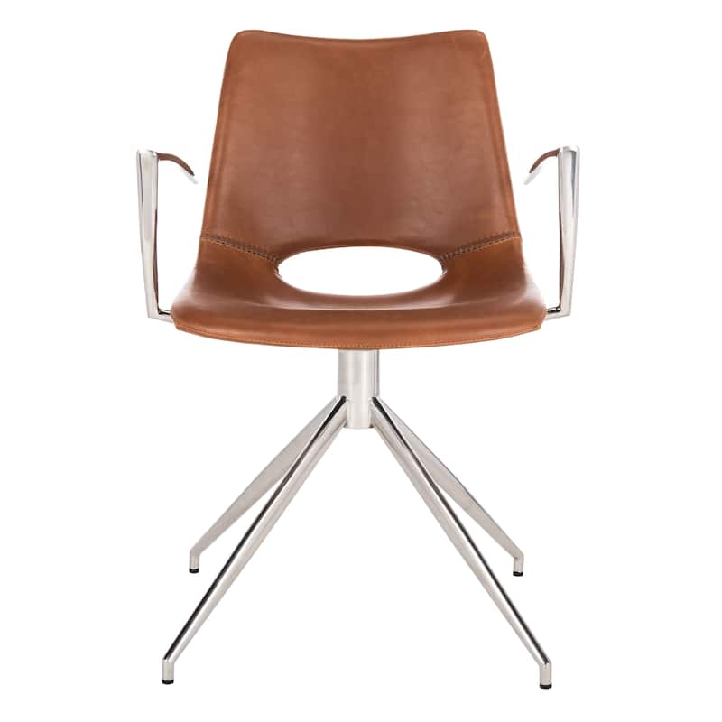 SAFAVIEH Bernadette Mid-Century Modern Leather Swivel Office Arm Chair - 22" x 22" x 31.9" - 22Wx22Dx32H