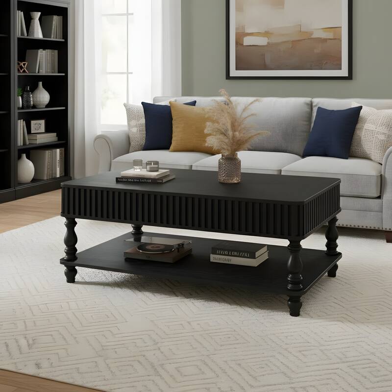Rustic Style Lift-Top Coffee Table with Hidden & Open Storage