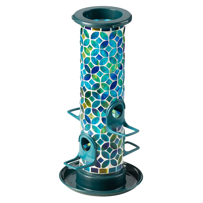 Glitzhome 20''H Tall Hanging Blue/Green Mosaic Birdfeeder