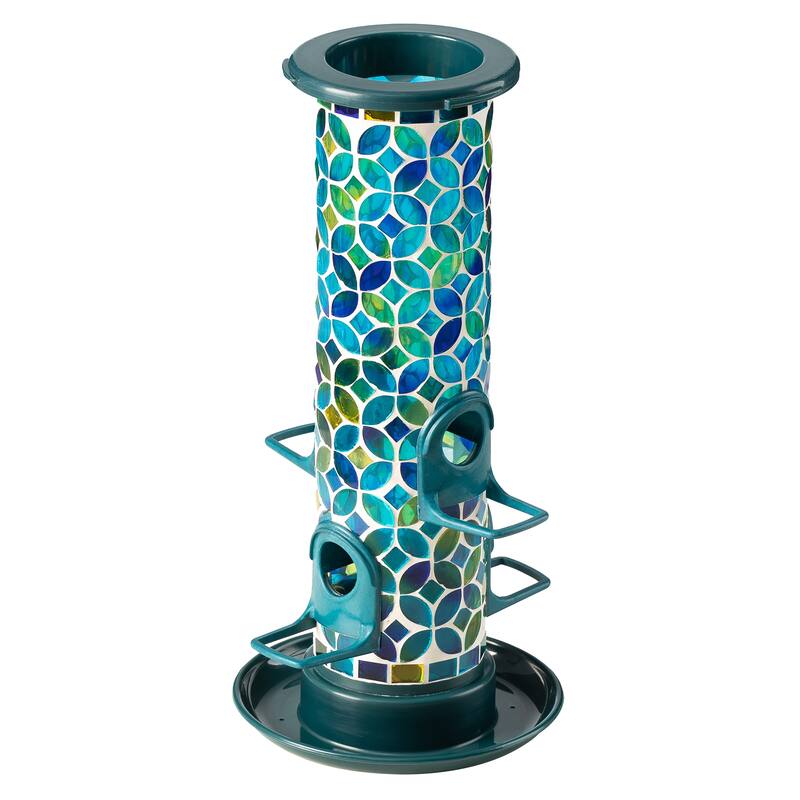 Glitzhome 20''H Tall Hanging Blue/Green Mosaic Birdfeeder