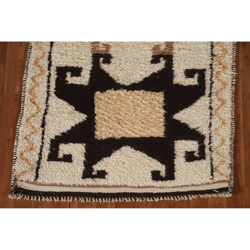 Vegetable Dye Kurdish Runner Rug Handmade Turkish Wool Carpet - 3'4"x 10'7"