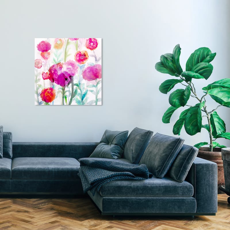Wynwood Studio Canvas Floral and Botanical Lolas Garden Bright Square Red and Magenta Tropical Wall Art Canvas Print - 30 x 30