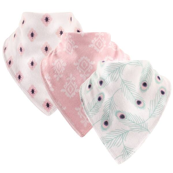 slide 1 of 1, Hudson Baby Infant Girl Cotton Fleece Bandana Bibs 3pk, Peacock, One Size - Peacock - One Size