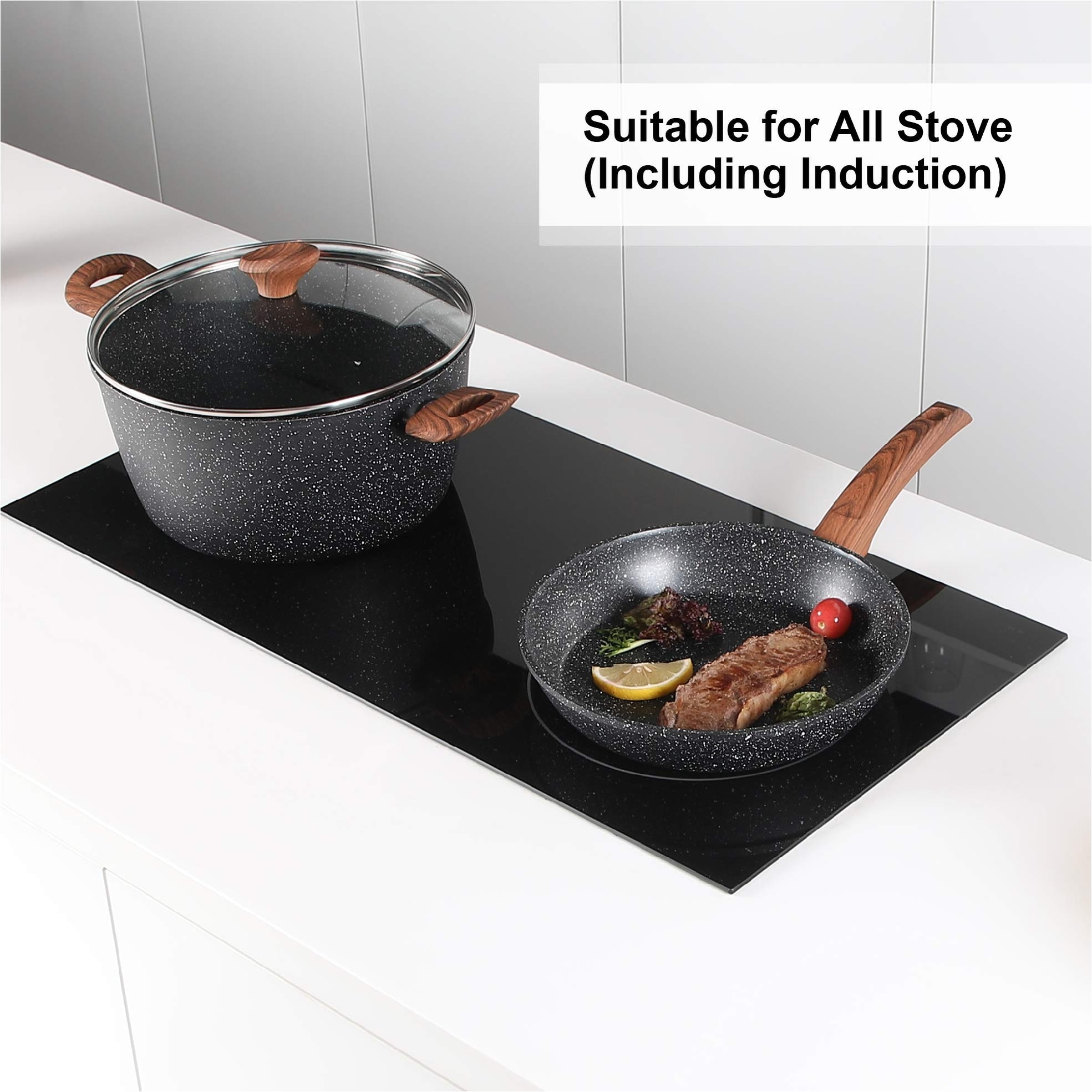 Stylish Hammered Finish Nonstick 15 Pieces Cookware Gift Set-Kitchen Academy