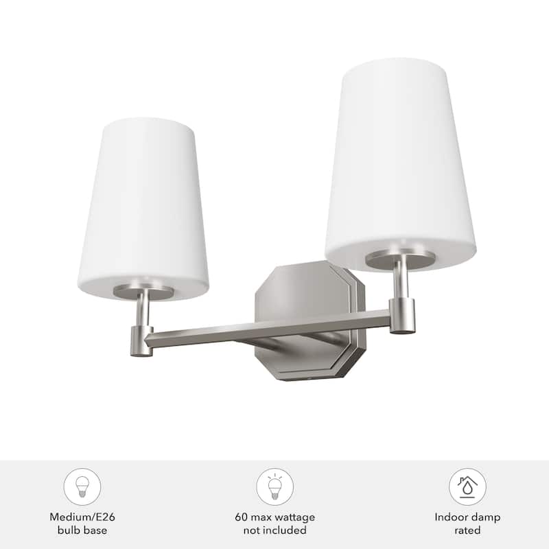 Hunter Nolita Vanity Wall Light - Bathroom - Contemporary, Transitional - White Glass Shades - Damp Rated!