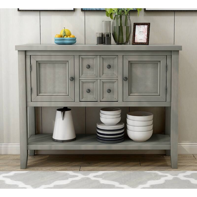 Modern Buffet Sideboard Console Table with Bottom Shelf - Antique Gray