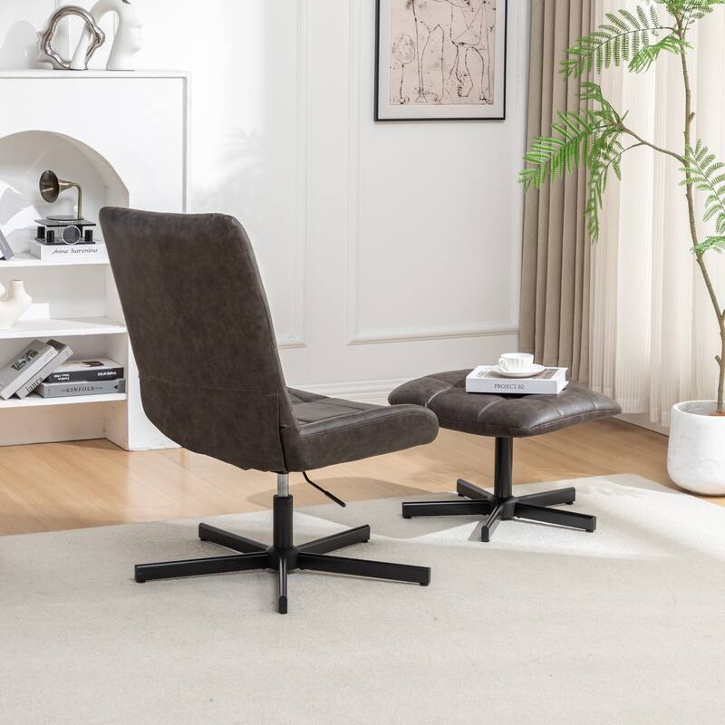 2-Piece Seating Set, Faux Leather Tufted Accent Chair and Ottoman