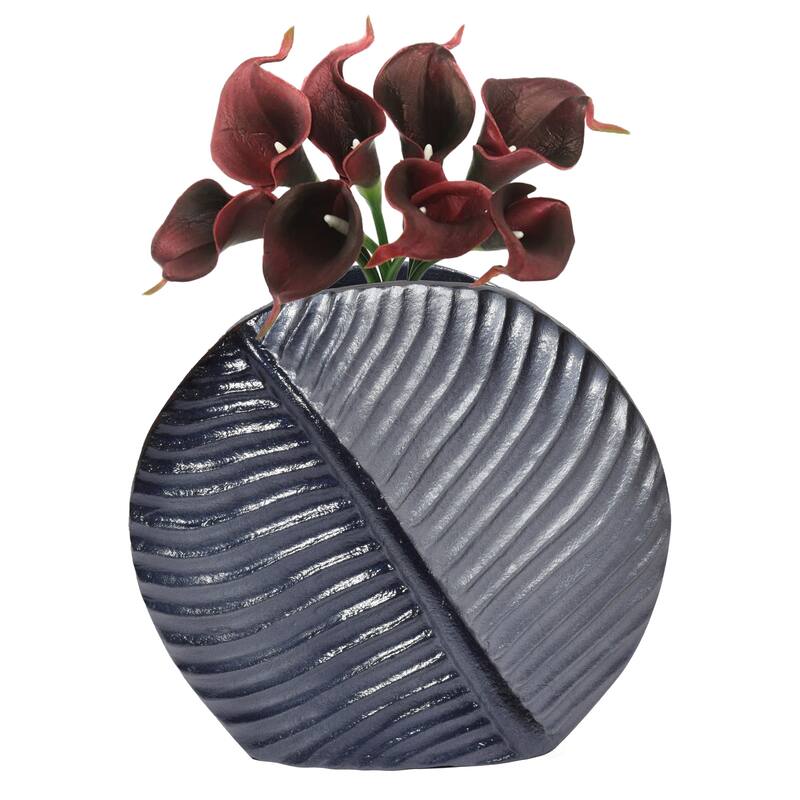 Aluminium-Casted Leaf Shaped Centerpiece Flower Table Vase, Grey - Gray
