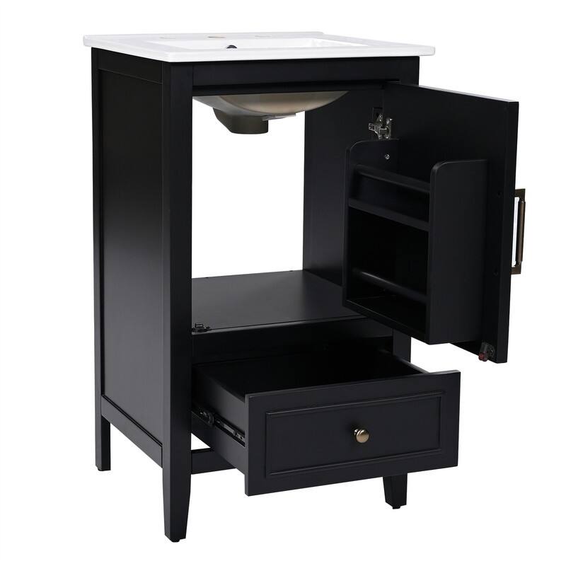 20" Bathroom Vanity with Ceramic Sink Combo, Freestanding Bathroom Storage Cabinet with 1 Door, 1 Storage Drawer and Door Shelf