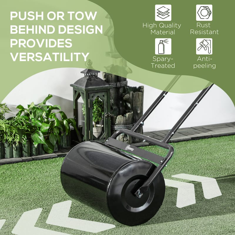 Outsunny 136.5 lbs Combo Push/Tow Lawn Roller Filled with 10 Gallons Sand or Water for the Garden, Φ12.5" x 19.75"