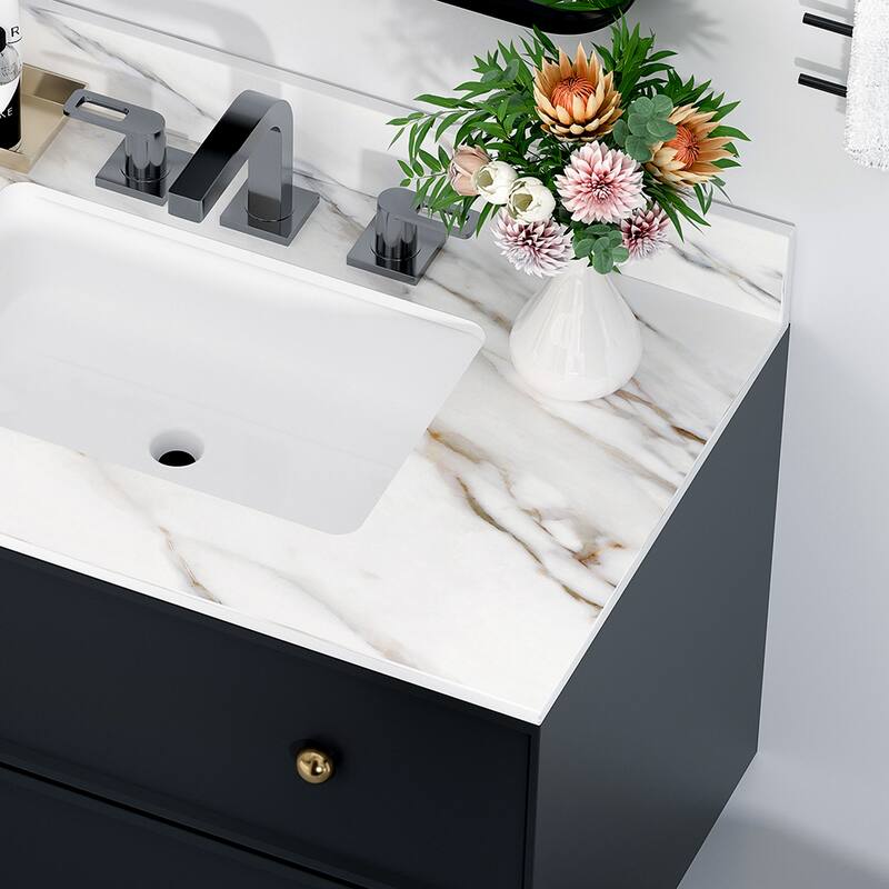 31 Inch Marble Vanity Top,Bathroom Vanity Top with Undermount Rectangular Middle Sink and 4 Inch Height Backsplash